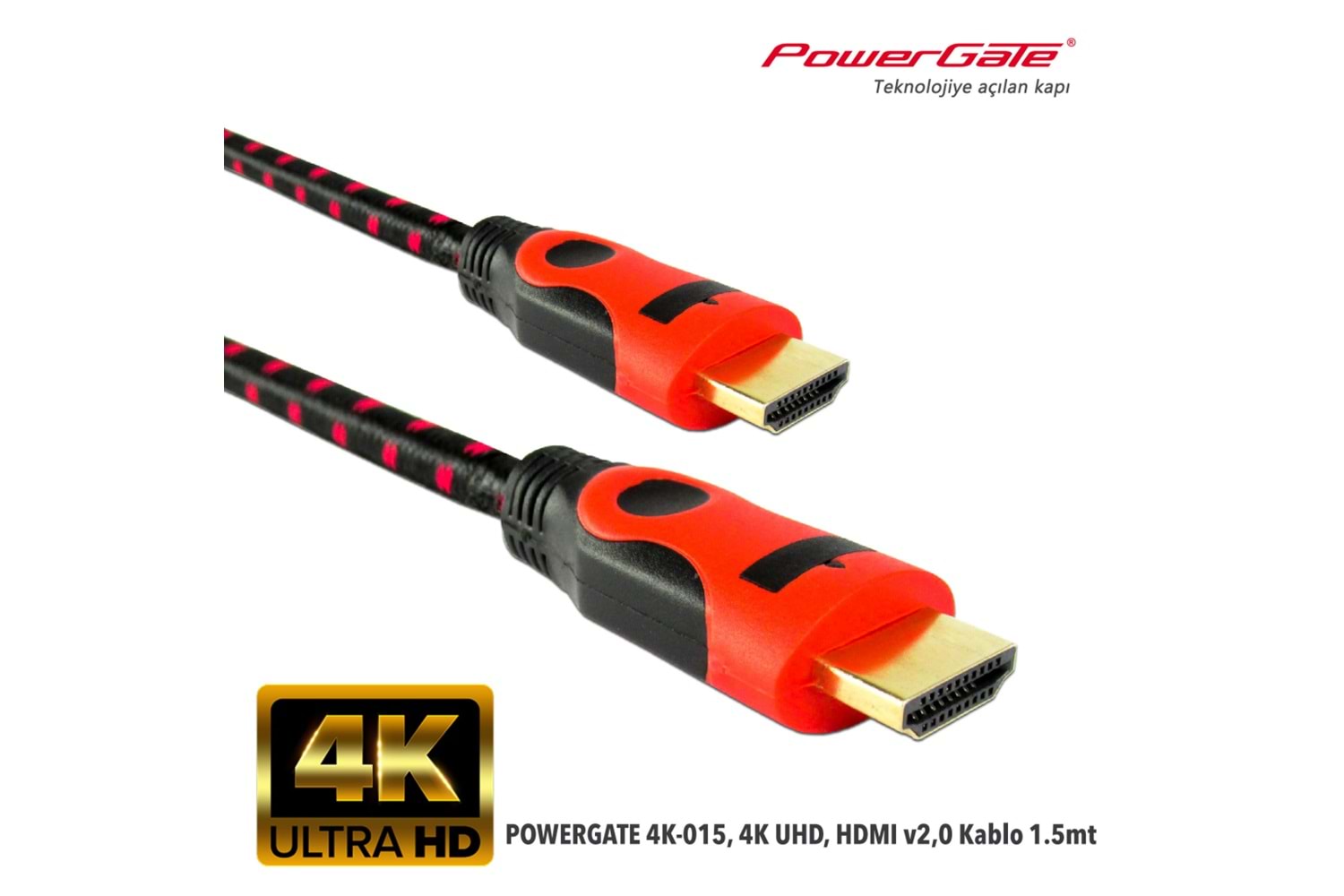 POWERGATE 4K-015, 4K UHD, HDMI v2.0, 1.5mt, Örgülü, 60Hz. Kablo
