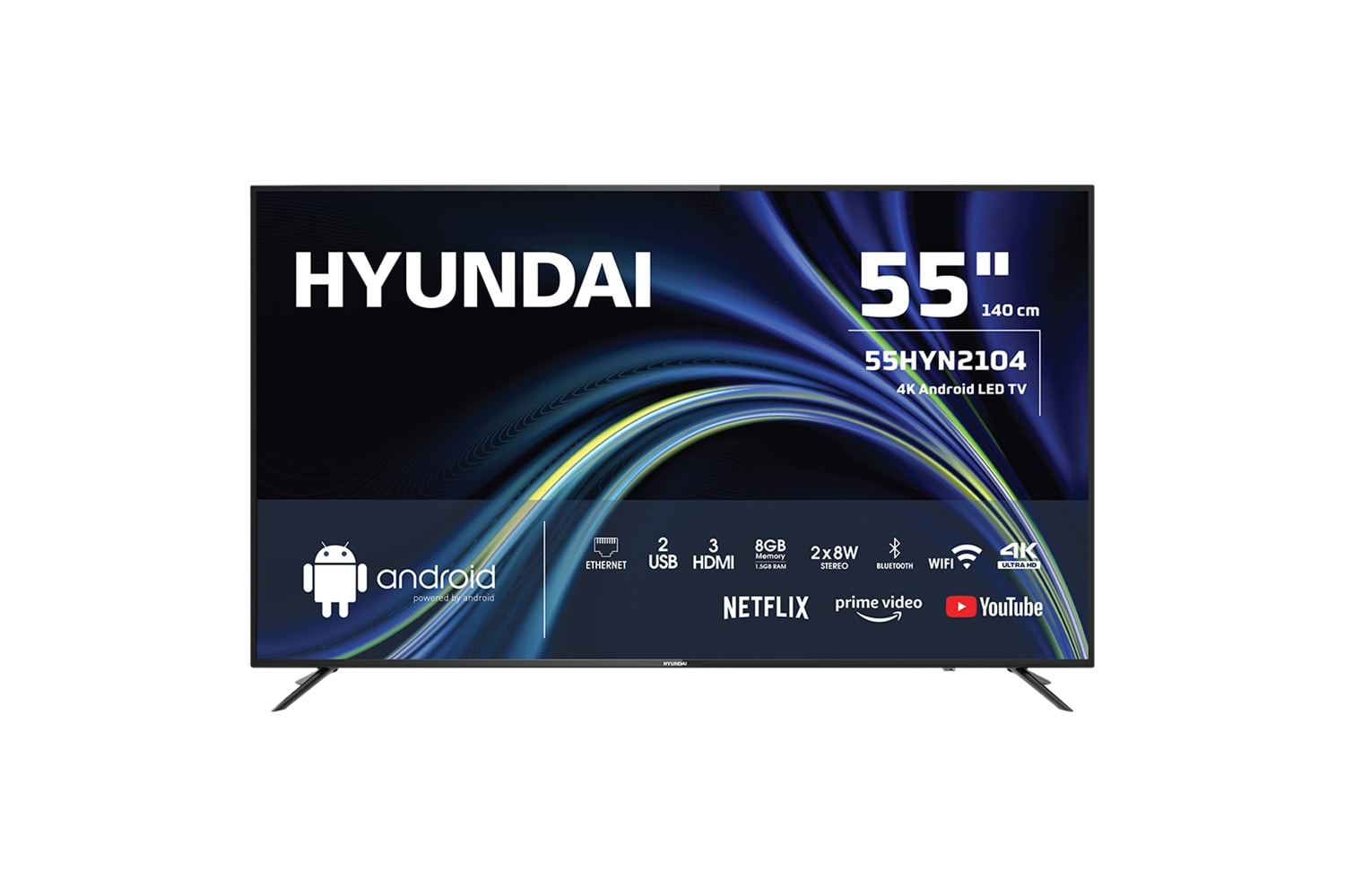 HYUNDAI 55HYN2104, 55" 140cm, 4K Ultra HD, Dahili Wi-Fi, Dahili Uydu Alıcılı, Android Led Televizyon