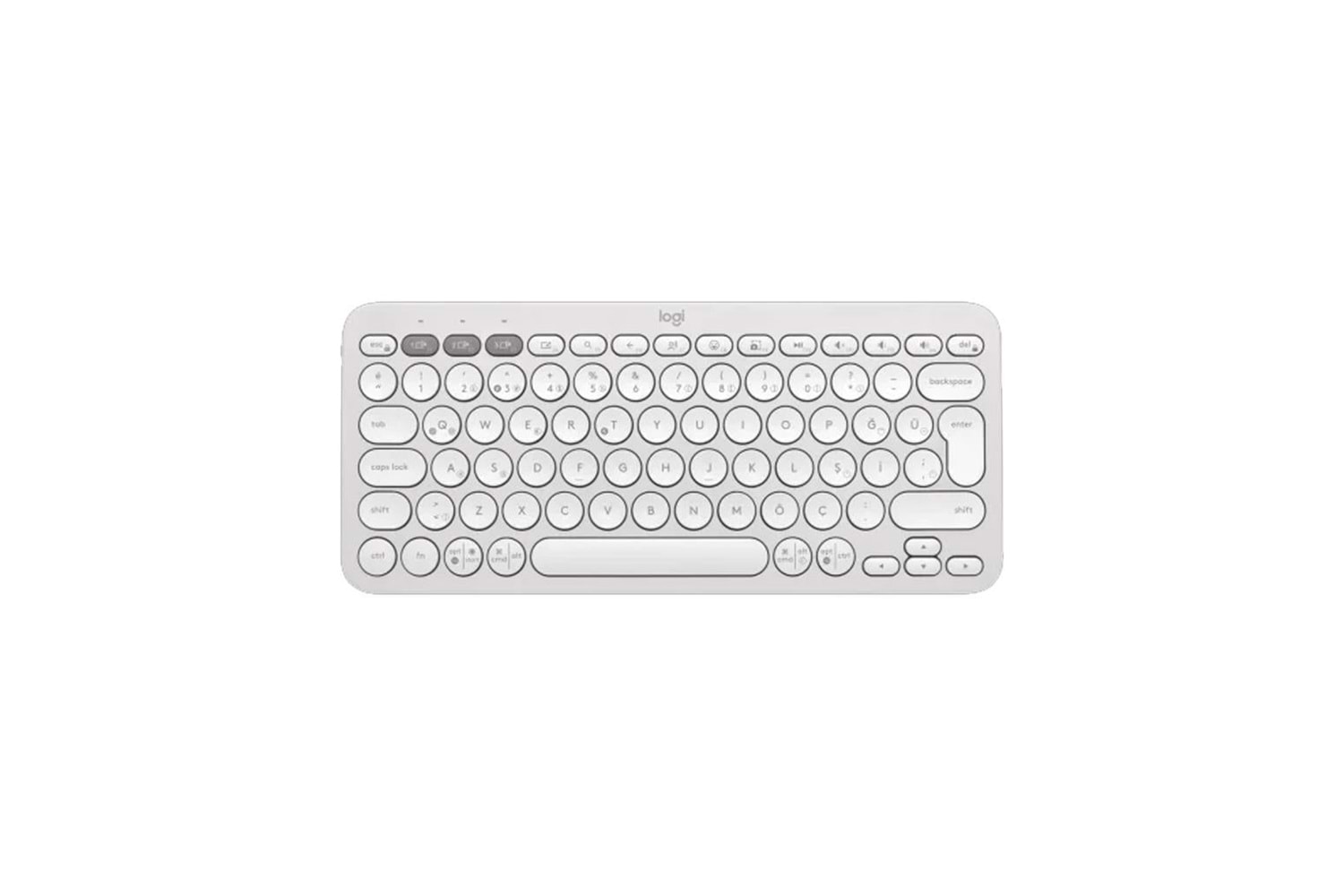 LOGITECH K380S, Pebble Keys 2, Beyaz, 920-011860, Bluetooth, Türkçe, Q, Multimedya, Mini Klavye