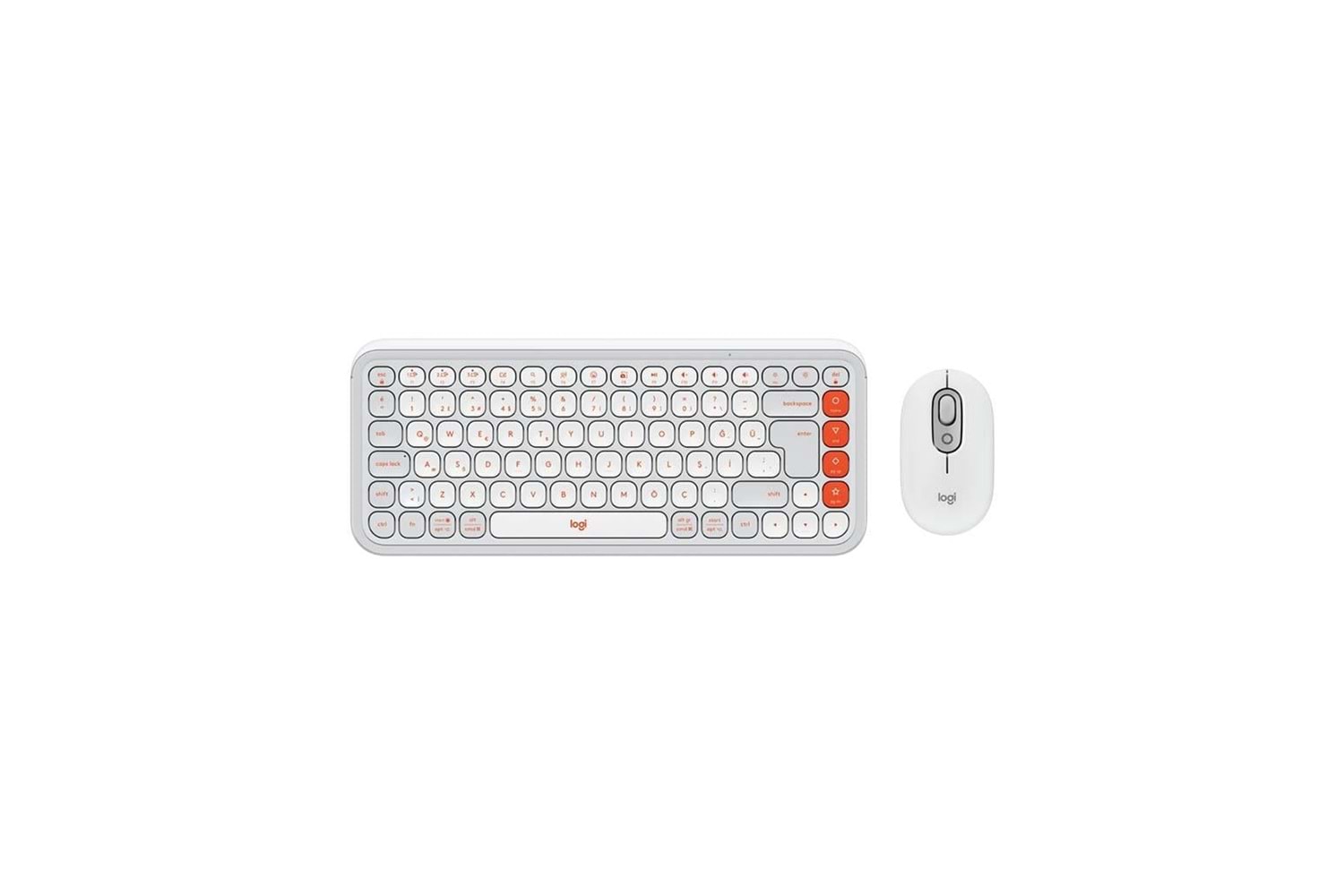 LOGITECH POP ICON COMBO, Beyaz-Turuncu, 920-013076, Kablosuz, Türkçe Q, Klavye Mouse Set