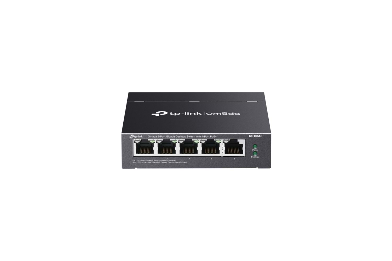 OMADA DS105GP, 5 Port Gigabit, 4 Port Gigabit PoE+, 65W, Yönetilemez, Masaüstü/Vesa Metal Kasa Sessiz Switch