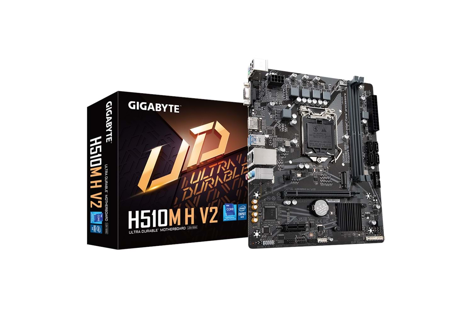 GIGABYTE H510M H V2, rev.1.0, 3200Mhz, 2xDDR4, M.2, D-SUB, HDMI, 10-11.Nesil, LGA1200 Soket, Anakart