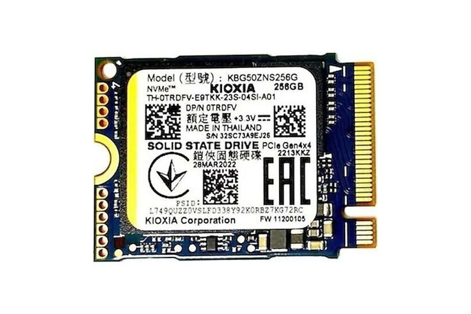 KIOXIA BiCS FLASH, KBG50ZNS256G, 256GB, 3400/1900, Gen4, NVME PCIe M.2 2230, SSD (Bulk-Kutusuz)