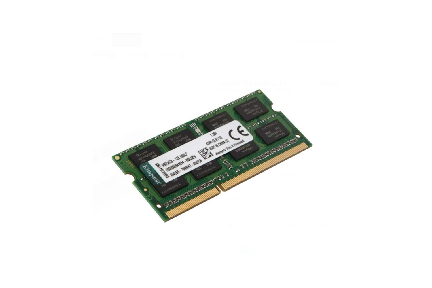KINGSTON KVR16LS11/8, 8Gb, 1600Mhz, DDR3, Sodimm Notebook RAM, 1,35V, CL11