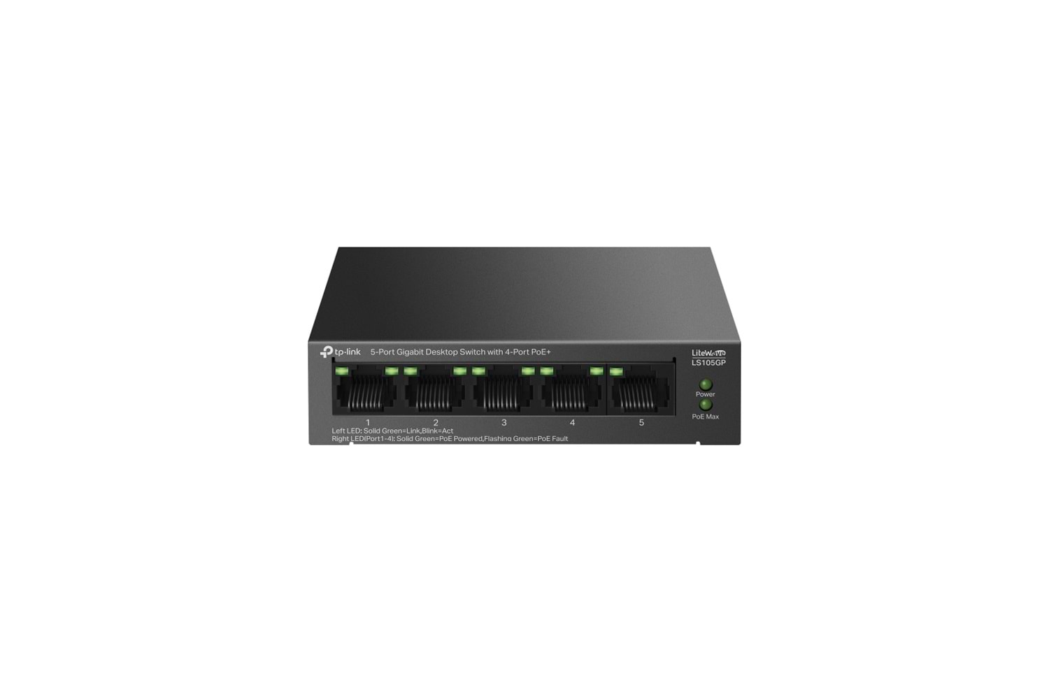 TP-LINK LS105GP, Green Tech, 5 Port, GigaBit, 4 Port PoE 65W, Metal Kasa, Yönetilemez, Masaüstü Switch