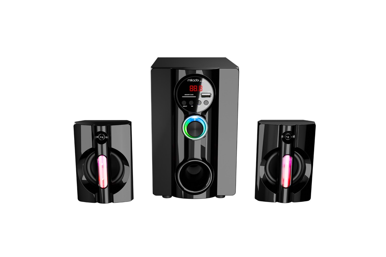 MIKADO MD-95BT, 20W, 2+1, Masaüstü, FM/BT/SD/USB, RGB Aydınlatma, Siyah Kasa, Speaker