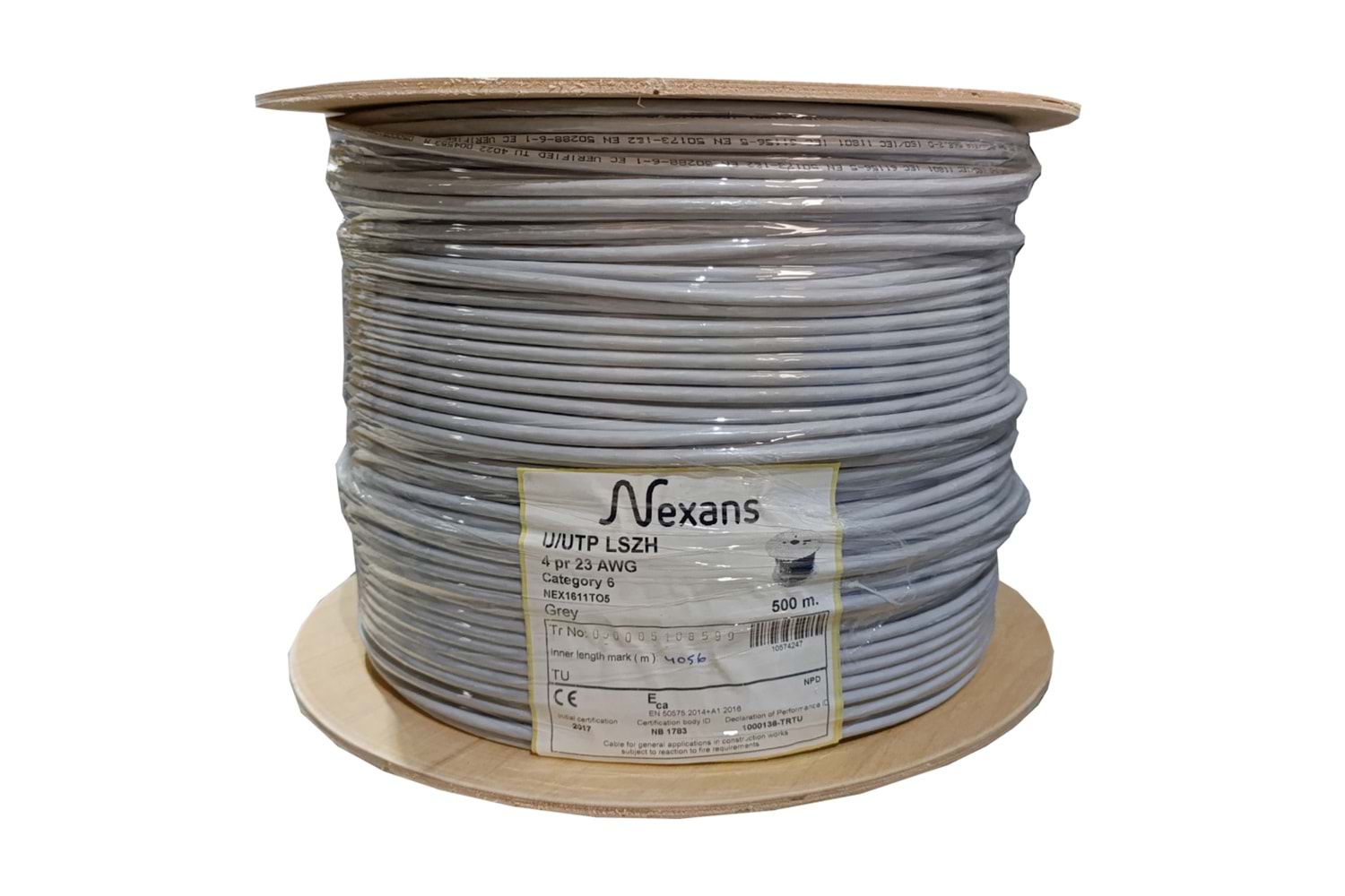 NEXANS NEX1611TO5, GRİ, CAT6, 500M, 23AWG (0,58mm), UTP, %100 Bakır, LSZH Halogen Free, Makara, Kablo