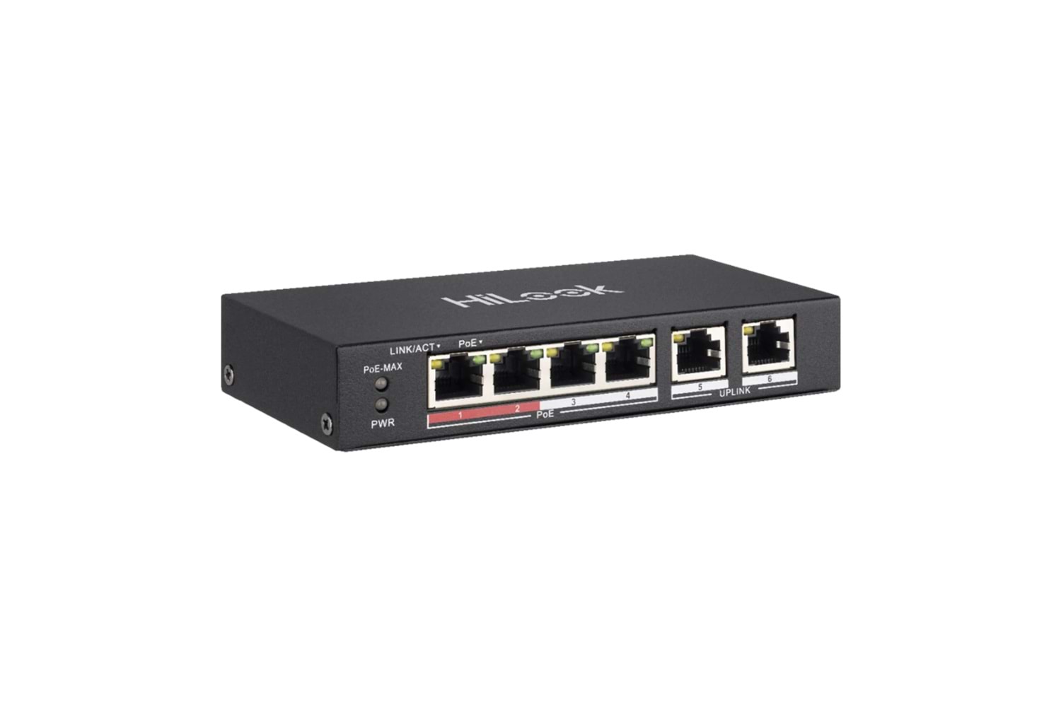 HILOOK NS-0106P-35(B), 4 Port, Megabit, PoE 60W, 2 Port Megabit Uplink, Long Range 250Metre, Yönetilemez, Masaüstü Switch