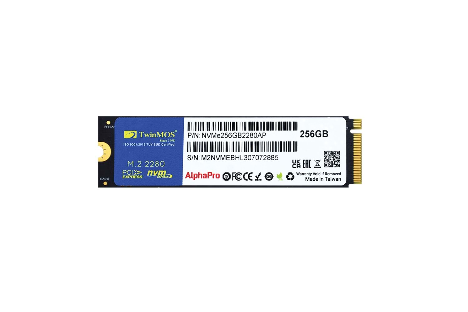 TwinMOS NVMe256GB2280AP, AlphaPro, 256GB, 3600-3250Mb/s, Gen3, NVMe PCIe M.2 2280, SSD, TLC, 3DNAND