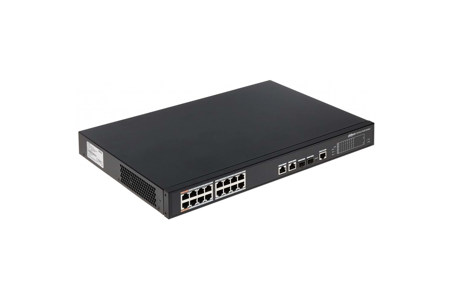 DAHUA PFS4218-16ET-240-V2, 16 Port, MegaBit, PoE 240W, 2 Port GigaBit Uplink, 2 Port GigaBit Combo SFP, Yönetilebilir, Rack Mount Switch