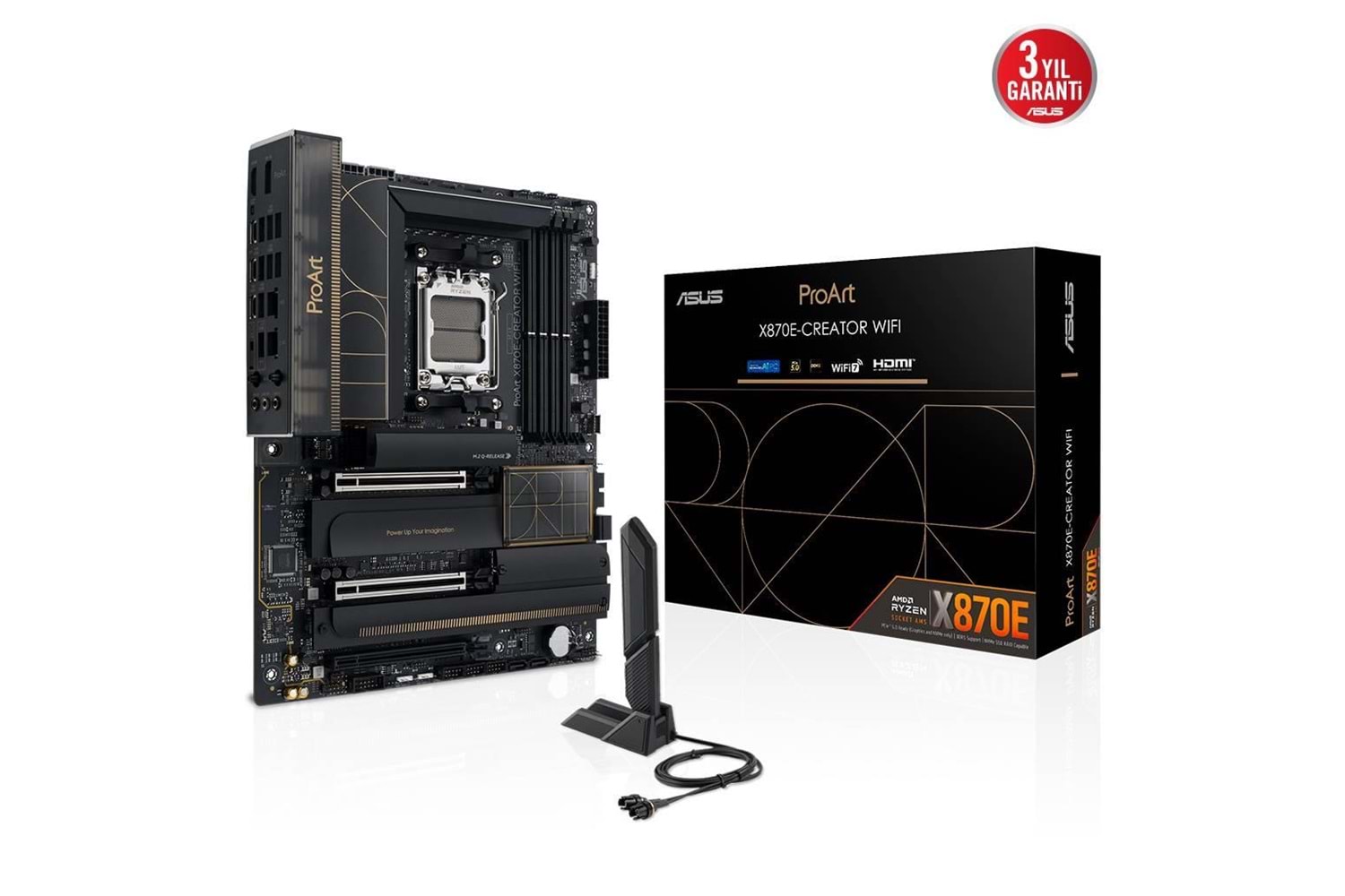 ASUS PROART X870E-CREATOR WIFI, 4xDDR5, 4xM.2, HDMI, DP, Type-C, PCIe 5.0, Wi-Fi 7, Bluetooth v5.4, AM5 Soket GAMING Anakart