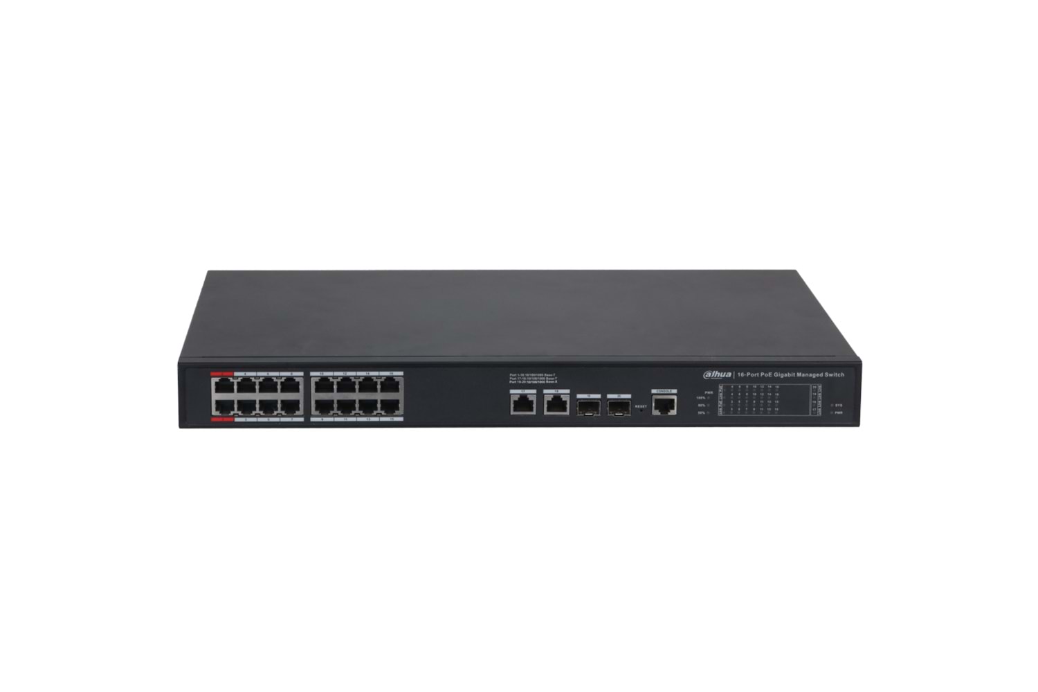 DAHUA S4220-16GT-240, 16 Port, Gigabit, PoE 240W, 2 Port Gigabit Uplink, 2 Port SFP Gigabit Combo, Longe Range 250Mt, Cloud Yönetilebilir, Switch