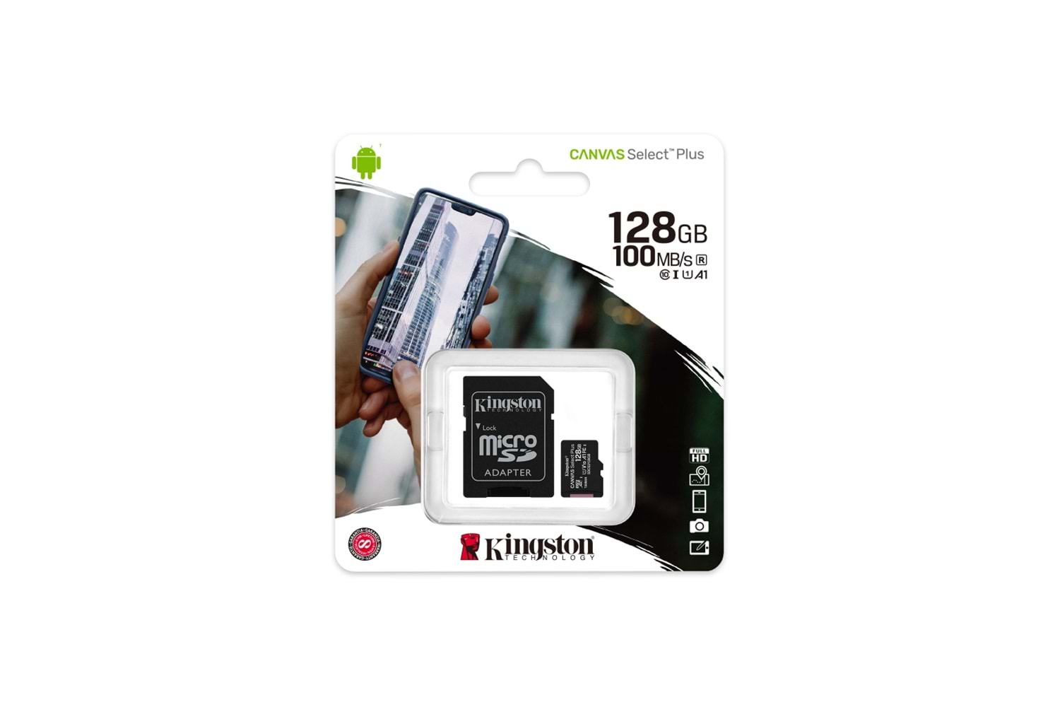 KINGSTON SDCS2/128GB, CANVAS, CL10, 100Mb/s, MicroSD Kart Bellek (SD Adaptörlü)