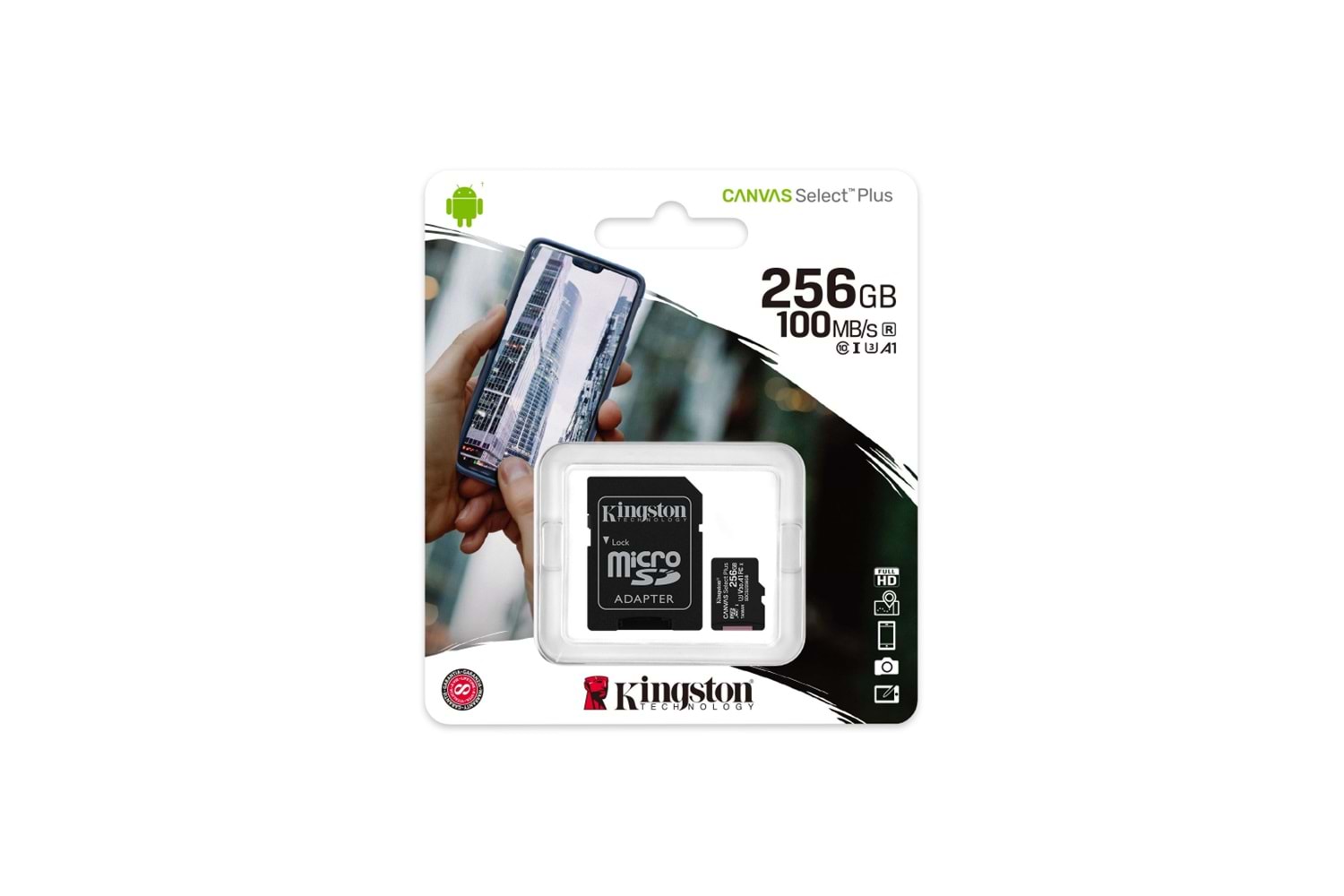 KINGSTON SDCS2/256GB, CANVAS, CL10, 100Mb/s, MicroSD Kart Bellek (SD Adaptörlü)