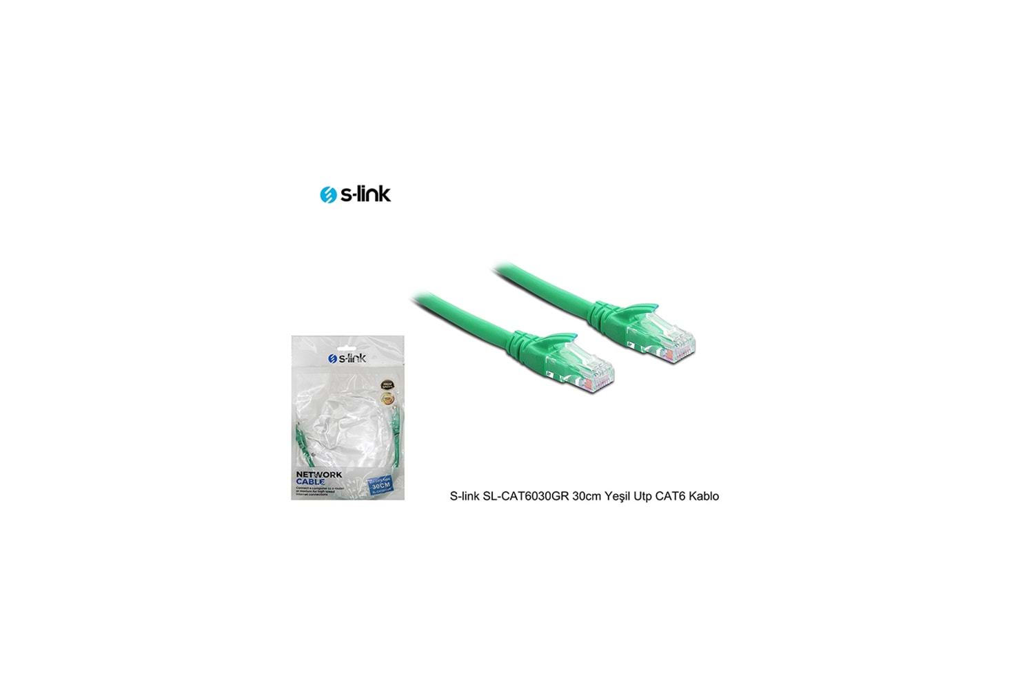 S-LINK SL-CAT6030GR CAT6 Patch 30CM Kablo (Yeşil)