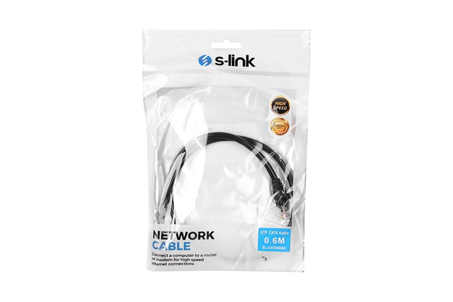 S-LINK SL-CAT606BK CAT6 Patch 60CM Kablo (Siyah)