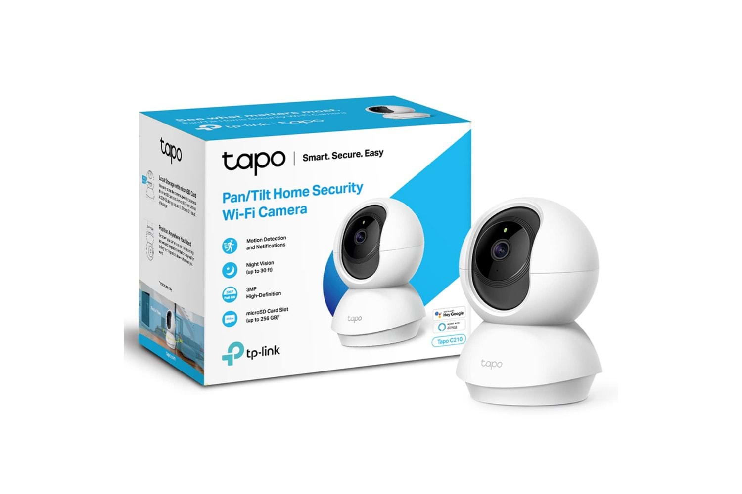 TP-LINK Tapo C210, 3,0Mpix, İç ve Dış Mekan, WiFi, 9Mt. Gece Görüşü, 360 Dönüş, Dikey ve Yatay Hareket, İki Yönlü Ses Güvenlik Kamerası