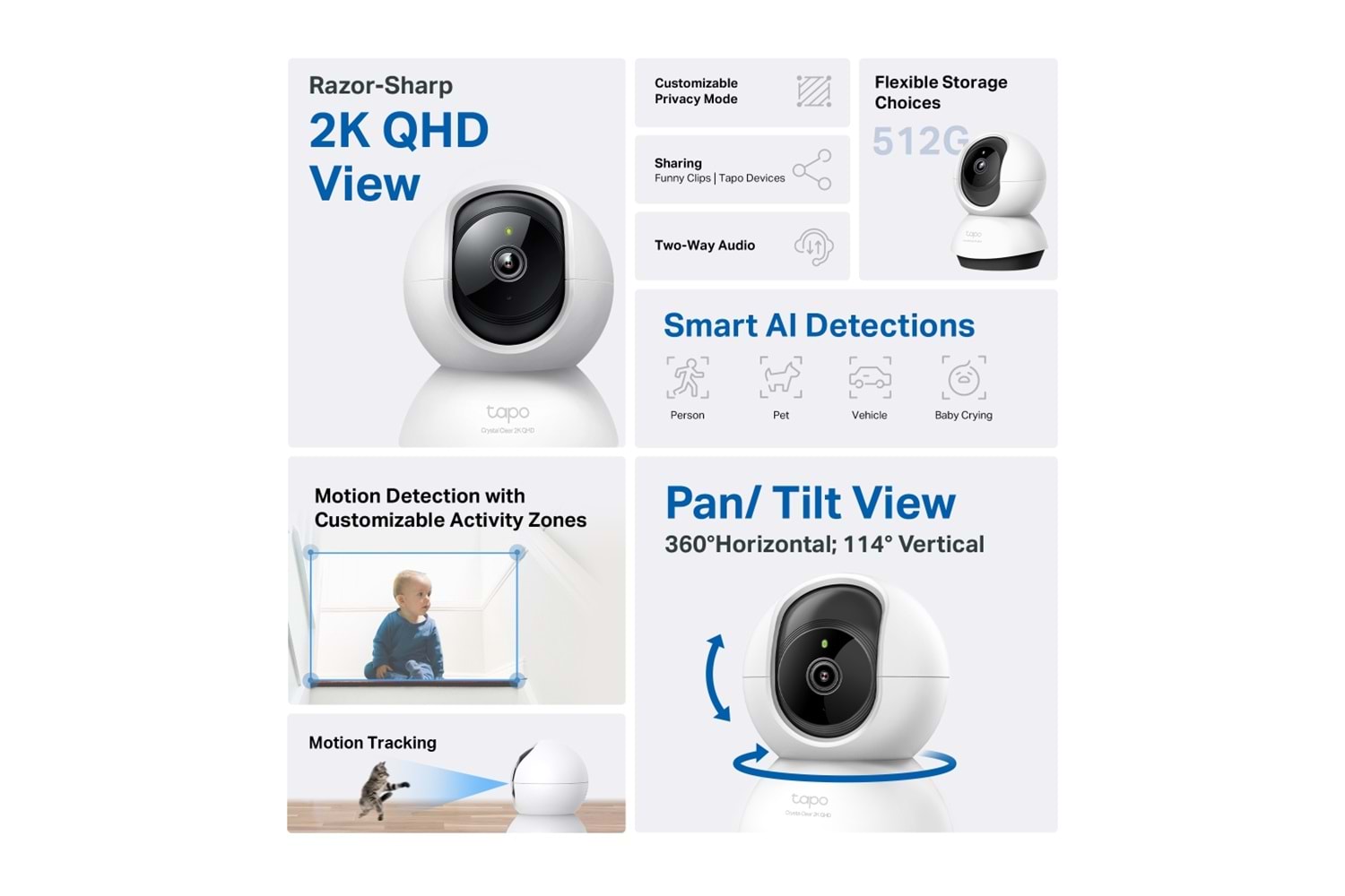 TP-LINK Tapo C220, 4,0Mpix, İç ve Dış Mekan, WiFi, 9Mt. Gece Görüşü, 360 Dönüş, İki Yönlü Ses Güvenlik Yapay Zeka Destekli Kamera