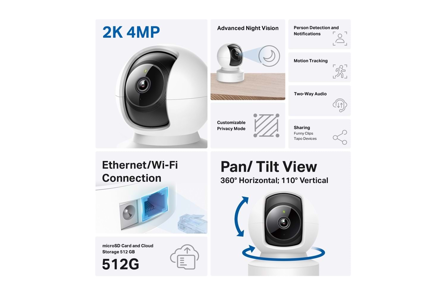TP-LINK Tapo C222, 4,0Mpix, İç ve Dış Mekan, Wifi-Ethernet, 12Mt. Gece Görüşü, 360 Dönüş, Dikey ve Yatay Hareket, İki Yönlü Ses, Yapay Zeka Destekli Güvenlik Kamerası
