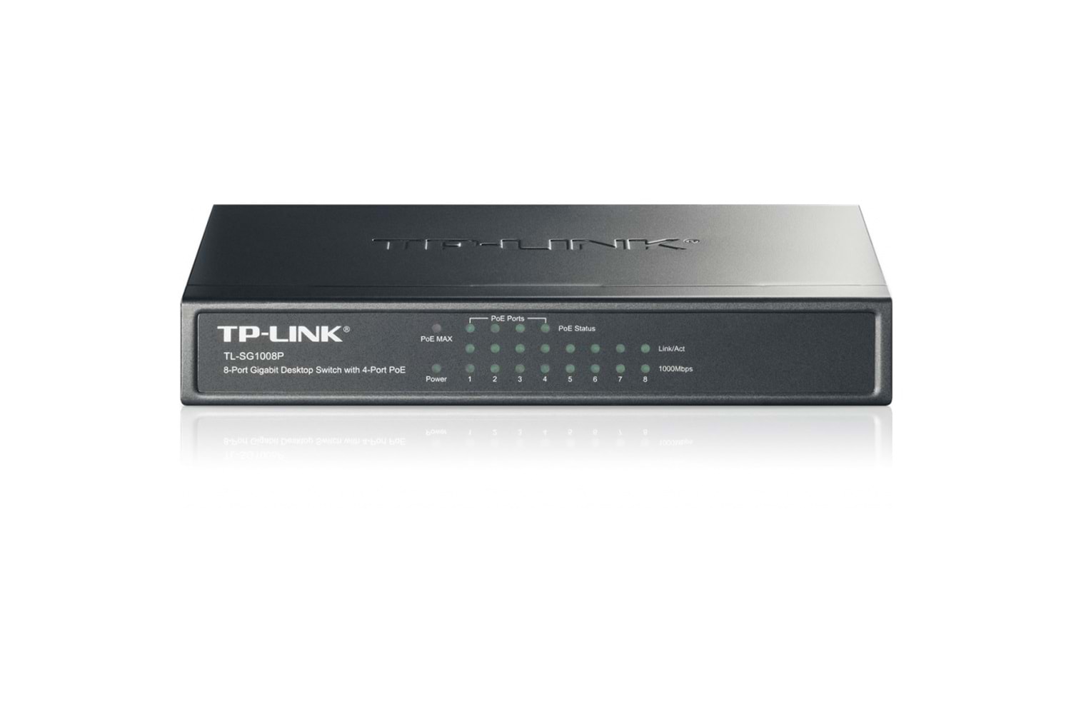 TP-LINK TL-SG1008P, 8 Port, GigaBit, 4 Port PoE, 55W, Yönetilemez, Metal Kasa, Masaüstü Switch