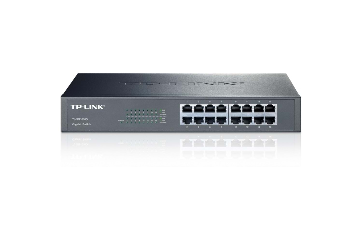 TP-LINK TL-SG1016D, 16 Port, GigaBit, Yönetilemez, Metal Kasa, Rackmount Switch