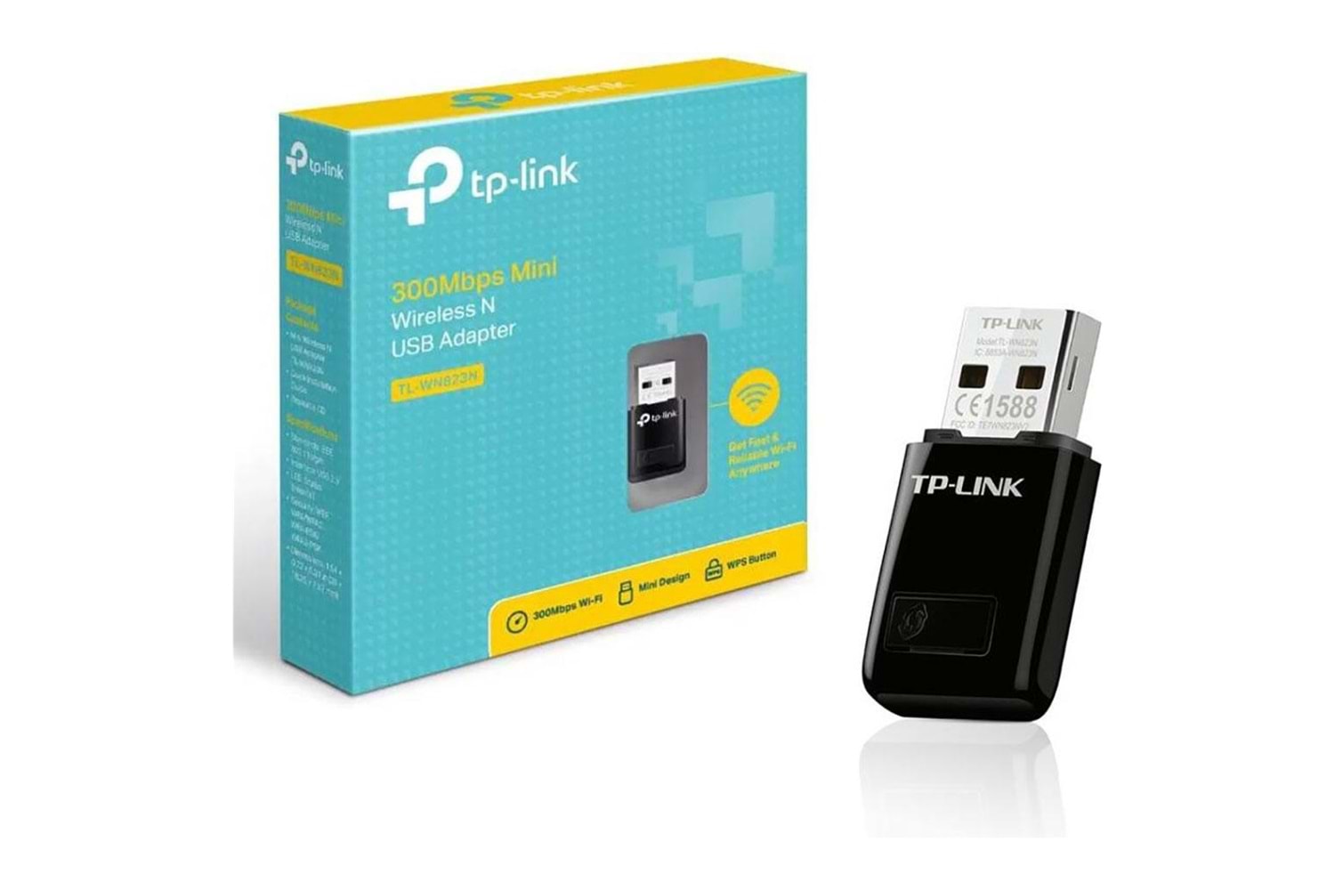 TP-LINK TL-WN823N, 300Mbps, 2.4Ghz, Dahili Anten, Mini Tasarım, USB2.0, WIRELESS ETHERNET