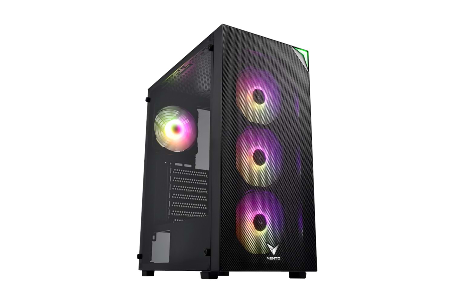 VENTO VG3400S Mid Tower, Siyah, Temperli Cam, RGB, ATX GAMING KASA (PSU YOK)
