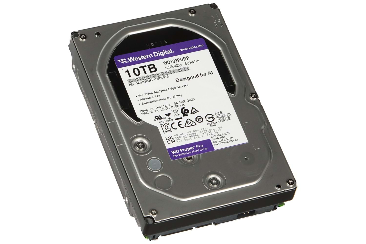 WD PURPLE WD102PURP 3,5" 10TB 256mb, 7200 Rpm, 7/24 Güvenlik HDD (Türkiye Distribütörü Garantili)