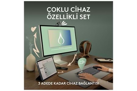 LOGITECH Pebble 2 Combo, Rose, 920-012247, Bluetooth, Türkçe, Q, Multimedya, Mini Klavye Mouse Set