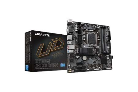 GIGABYTE B760M DS3H DDR4, rev.1.0, 4xDDR4, 2xM.2, 2xDP, HDMI, VGA, 12-13-14.Nesil, LGA1700 Soket, Anakart