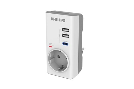 PHILIPS CHP8010W/10, Tekli, Akım Korumalı Priz, 380 Joules, PD 20W Hızlı Şarj, 1xUSB-C, 2xUSB-A, (Beyaz)