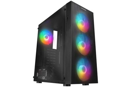 EVEREST FACED-V5, Mesh, 600W, 4x12cm Sabit Rainbow Fan, Temperli Cam Yan Panel, ATX, GAMING KASA