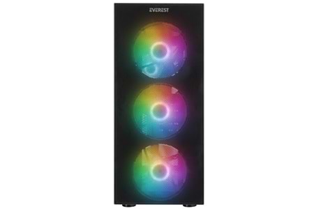 EVEREST FACED-V5, Mesh, 600W, 4x12cm Sabit Rainbow Fan, Temperli Cam Yan Panel, ATX, GAMING KASA