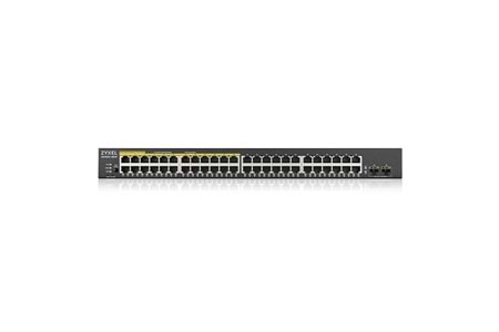 ZyXEL GS1900-48HP V2, 48 Port, Gigabit, 24 Port PoE 170W, 2 Port GigaBit SFP, Yönetilebilir, Rackmount Switch