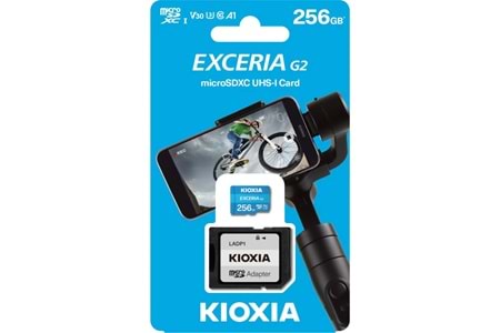KIOXIA 256GB ExceriaG2, LMEX1L256GG2, U1 V30 4K, CL10, 100Mb/s, MicroSD Kart Bellek (SD Adaptörlü)