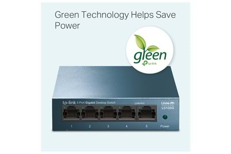 TP-LINK LS105G, Green Tech, 5 Port, GigaBit, Metal Kasa, Yönetilemez, Masaüstü Switch