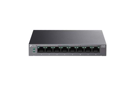TP-LINK LS108GP, Green Tech, 8 Port GigaBit, PoE 62W, Yönetilemez, Metal Kasalı Switch