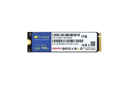 TwinMOS NVMe1TB2280AP, AlphaPro, 1TB, 3600-3250Mb/s, Gen3, NVMe PCIe M.2 2280, SSD, TLC, 3DNAND