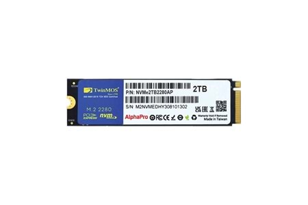 TwinMOS NVMe2TB2280AP, AlphaPro, 2TB, 3600-3250Mb/s, Gen3, NVMe PCIe M.2 2280, SSD, TLC, 3DNAND
