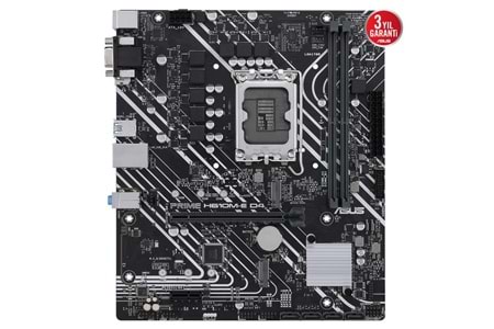 ASUS PRIME H610M-E D4-CSM, 2xDDR4, 2x M.2, D-SUB, HDMI, DP, 12-13.14.Nesil, LGA1700 Soket, Anakart