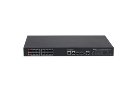 DAHUA S4220-16GT-240, 16 Port, Gigabit, PoE 240W, 2 Port Gigabit Uplink, 2 Port SFP Gigabit Combo, Longe Range 250Mt, Cloud Yönetilebilir, Switch