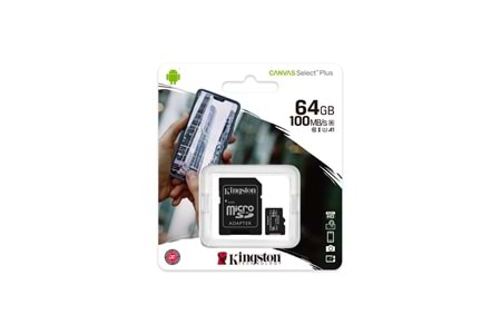 KINGSTON SDCS2/64GB, CANVAS, CL10, 100Mb/s, MicroSD Kart Bellek (SD Adaptörlü)