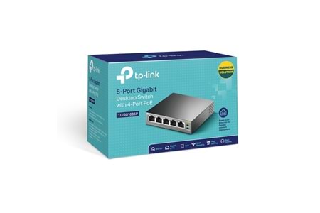 TP-LINK TL-SG1005P, 5 Port, GigaBit, 4 Port PoE 56W, Yönetilemez, Metal Kasa, Masaüstü Switch