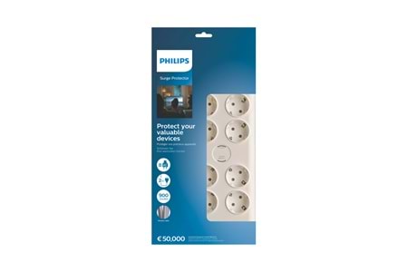 PHILIPS SPN7080WA/62, 8 Soket, Akım Korumalı Priz, 900 Joules, 2Mt Örgülü Kablo, (Beyaz)