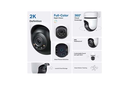 TP-LINK Tapo C510W, 2K QHD, Yatay Dikey Dış Mekan IP66, WiFi, Renkli Gece Görüşü, İki Yönlü Ses Güvenlik Kamerası