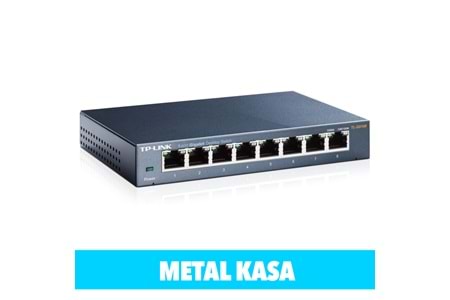 TP-LINK TL-SG108, 8 Port, GigaBit, Yönetilemez, Metal Kasa, Masaüstü Switch