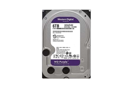WD PURPLE, WD64PURZ, 3.5", 6TB, 256Mb, 5400 Rpm, 7/24 Güvenlik, HDD (Türkiye Distribütörü Garantili)