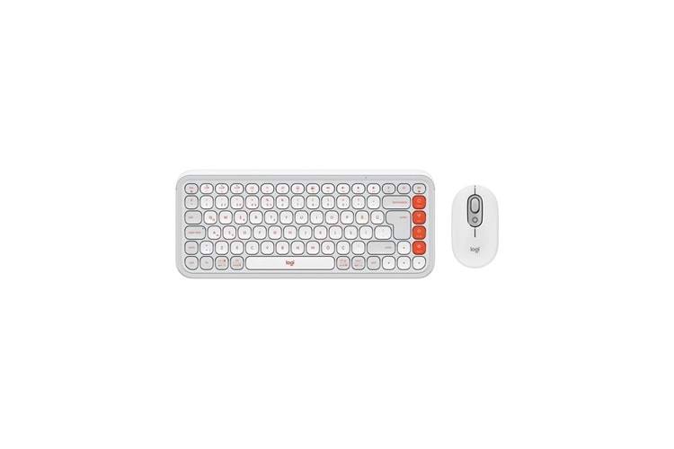 LOGITECH POP ICON COMBO, Beyaz-Turuncu, 920-013076, Kablosuz, Türkçe Q, Klavye Mouse Set