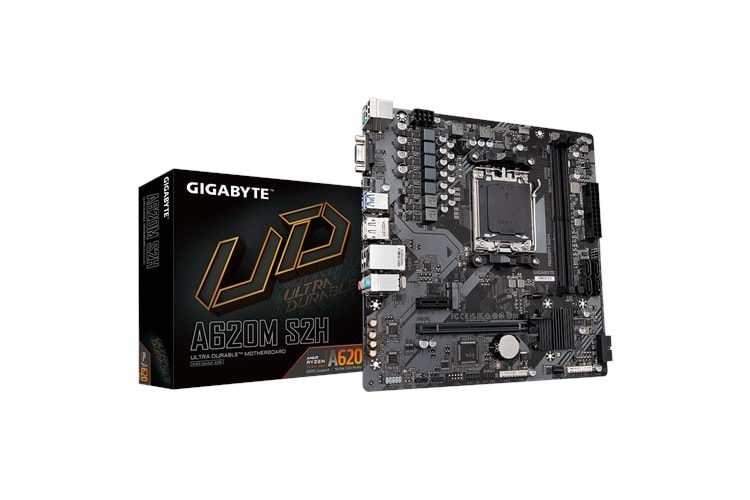 GIGABYTE A620M-S2H, rev.1.2, 6400MHz, 2xDDR5, 1x M.2, D-SUB, HDMI, DP, AM5 Soket Anakart