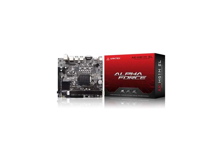 ARKTEK ALPHA FORCE, AK-H61M EL, 2xDDR3, M.2, D-SUB, HDMI, 2-3.Nesil, LGA1155 Soket, Anakart